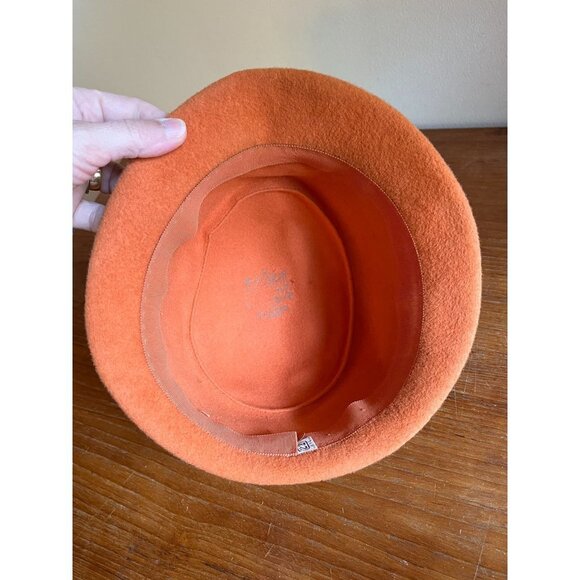 Vintage 40s Womens Felt Wool Hat Orange Brown Cloche Bowler main image 6